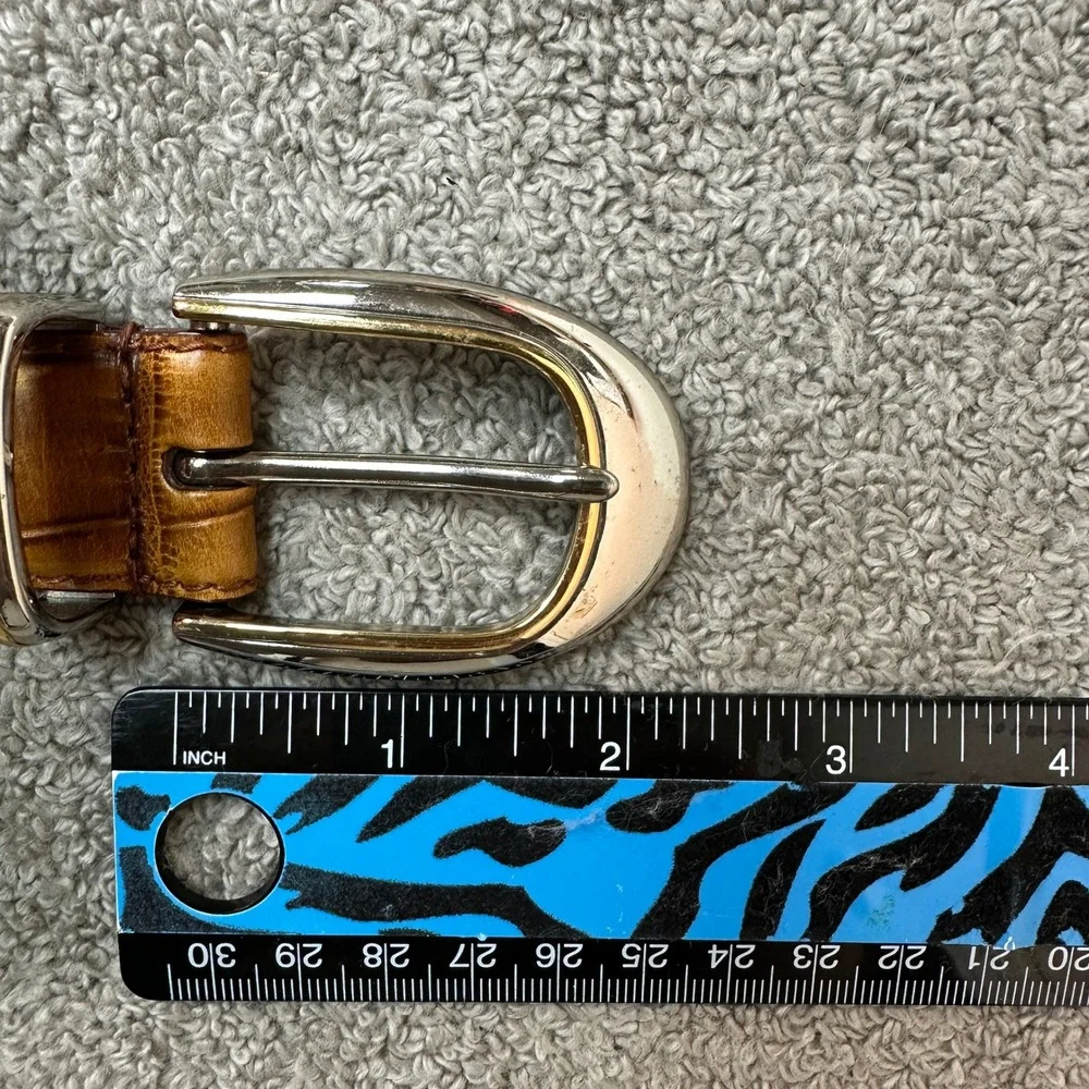 Arden Leather Co Mens Tan Italian Croco Calfskin Belt Silver Gold Buckle Size 42